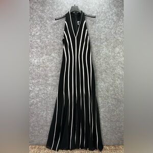 Tadashi Dress Womens 4 Black White Stripe Sleeveless V Neck Maxi Formal Gown